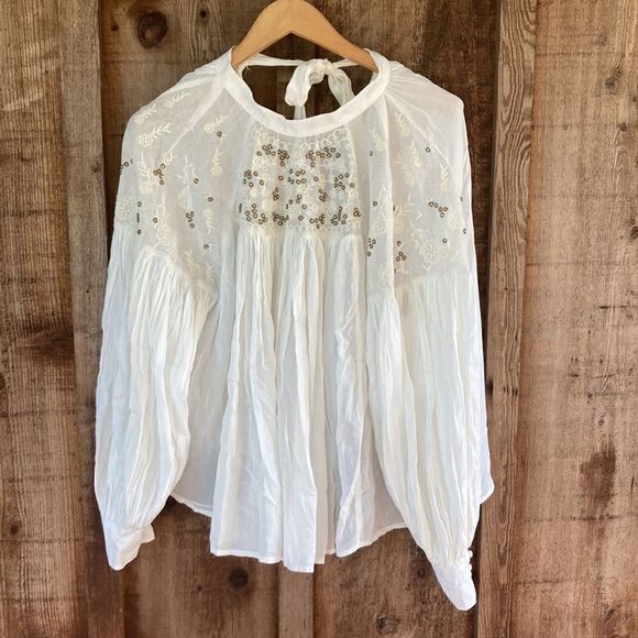 Free People Have It My Way Embroidered Top in Ivory-Bohemian Hippy Blouse - Picture 2 of 16